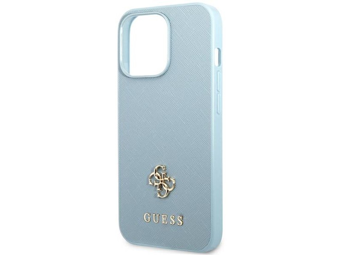 Capa Guess Saffiano 4G com logo pequeno em metal para iPhone 13 Pro Max - azul