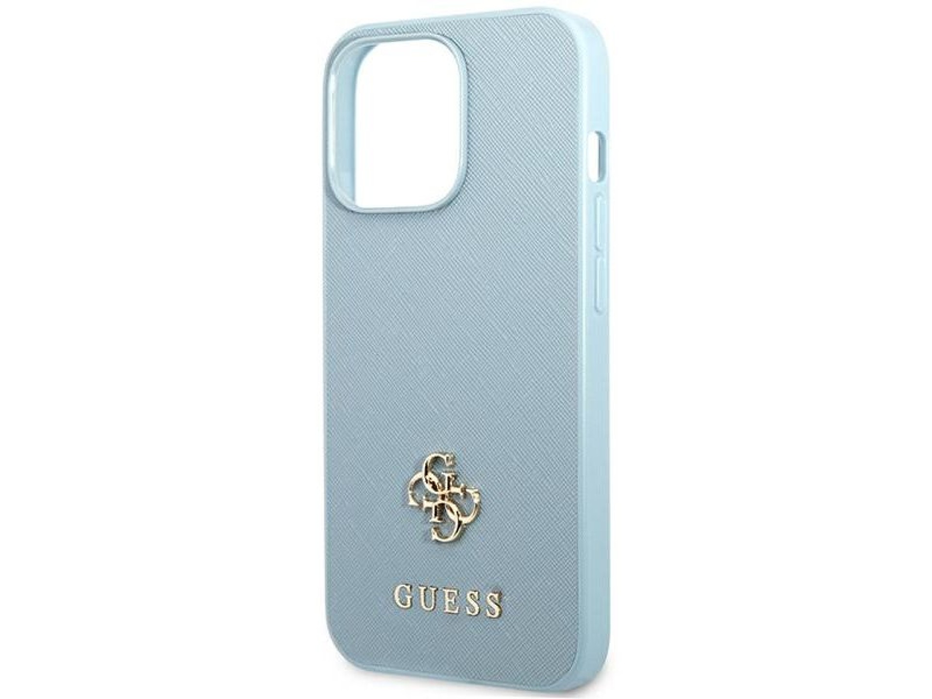 Capa Guess Saffiano 4G com logo pequeno em metal para iPhone 13 Pro Max - azul