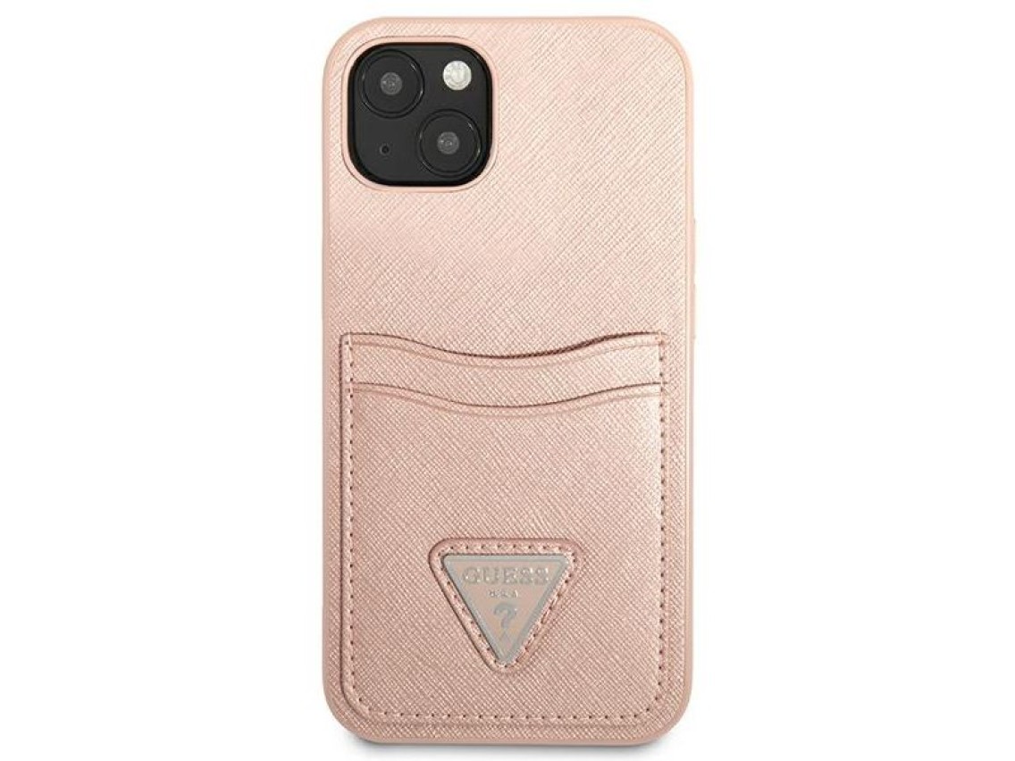 Guess GUHCP13SPSATPP iPhone 13 mini 5,4 "rosa / capa r�gida rosa Saffiano com logotipo triangular e 