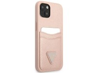 Guess GUHCP13SPSATPP iPhone 13 mini 5,4 "rosa / capa r�gida rosa Saffiano com logotipo triangular e 
