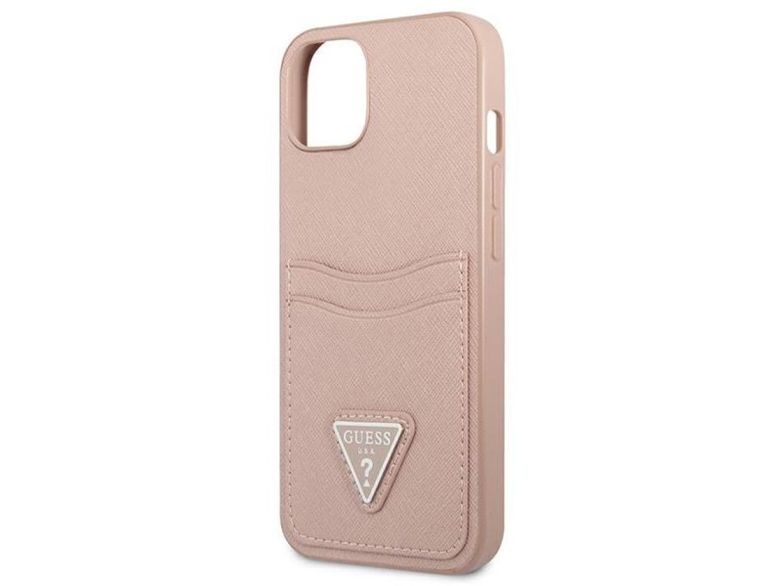 Guess GUHCP13SPSATPP iPhone 13 mini 5,4 "rosa / capa r�gida rosa Saffiano com logotipo triangular e 