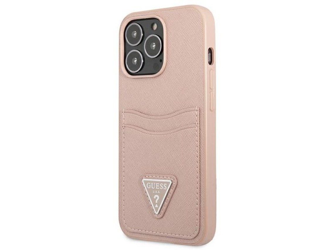 Capa r�gida rosa Guess GUHCP13LPSATPP para iPhone 13 Pro / 13 6.1" com logotipo triangular e compart