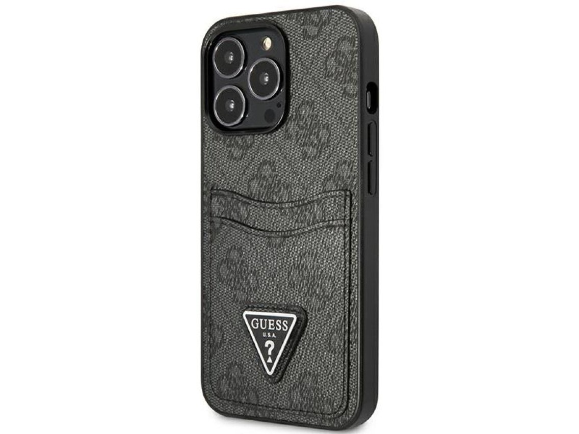Capa rígida preta/preta Guess GUHCP13LP4TPK para iPhone 13 Pro / 13 de 6,1" com logo triangular e sl