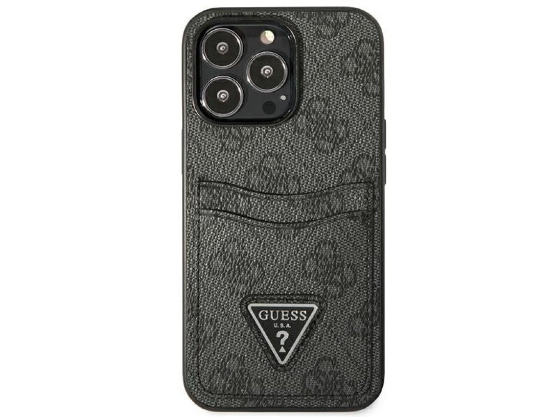 Capa rígida preta/preta Guess GUHCP13LP4TPK para iPhone 13 Pro / 13 de 6,1" com logo triangular e sl