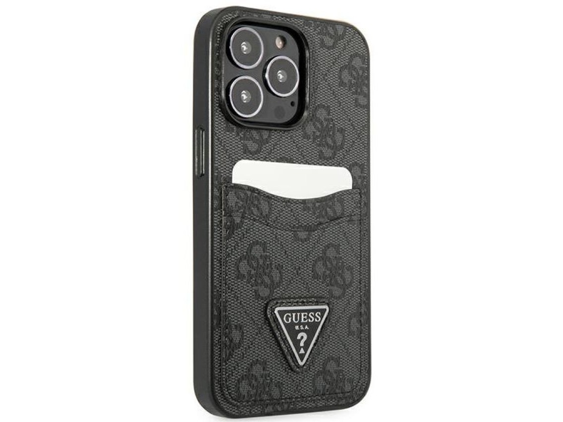 Capa rígida preta/preta Guess GUHCP13LP4TPK para iPhone 13 Pro / 13 de 6,1" com logo triangular e sl