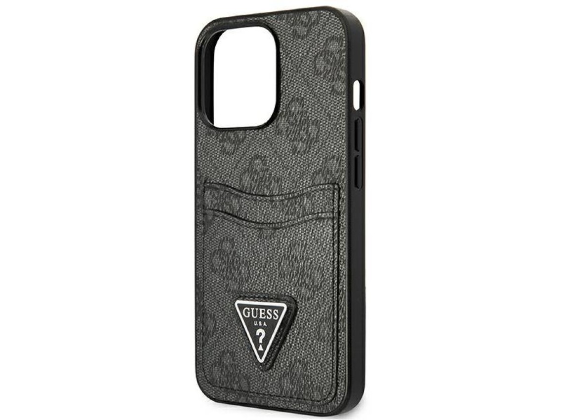 Capa rígida preta/preta Guess GUHCP13LP4TPK para iPhone 13 Pro / 13 de 6,1" com logo triangular e sl
