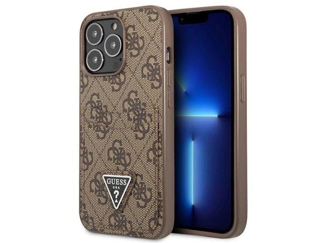 Funda Guess 4G con logo triangular y ranura para tarjetas para iPhone 13 Pro / 13 - Marrón