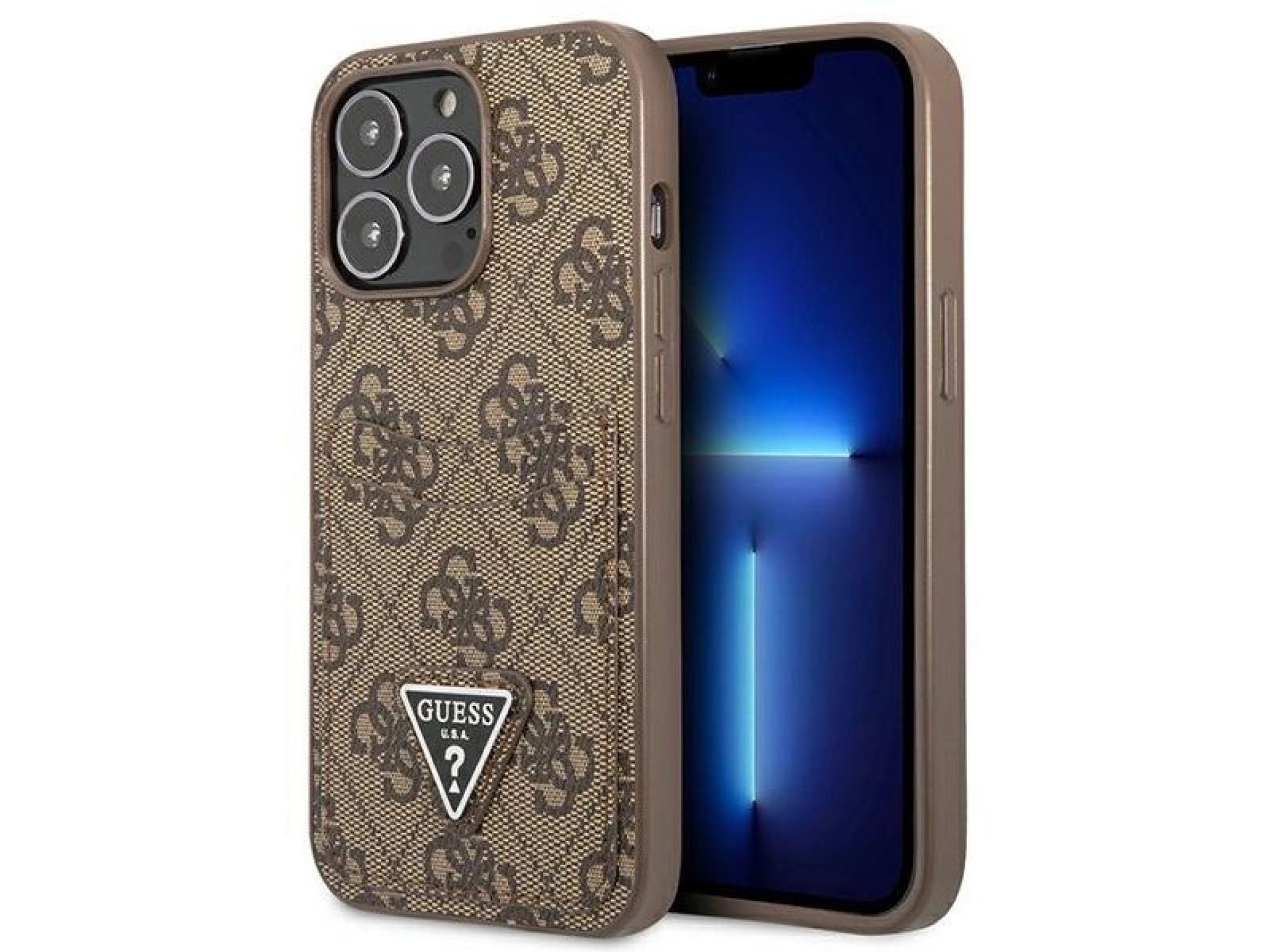 Funda Guess 4G con logo triangular y ranura para tarjetas para iPhone 13 Pro / 13 - Marrón