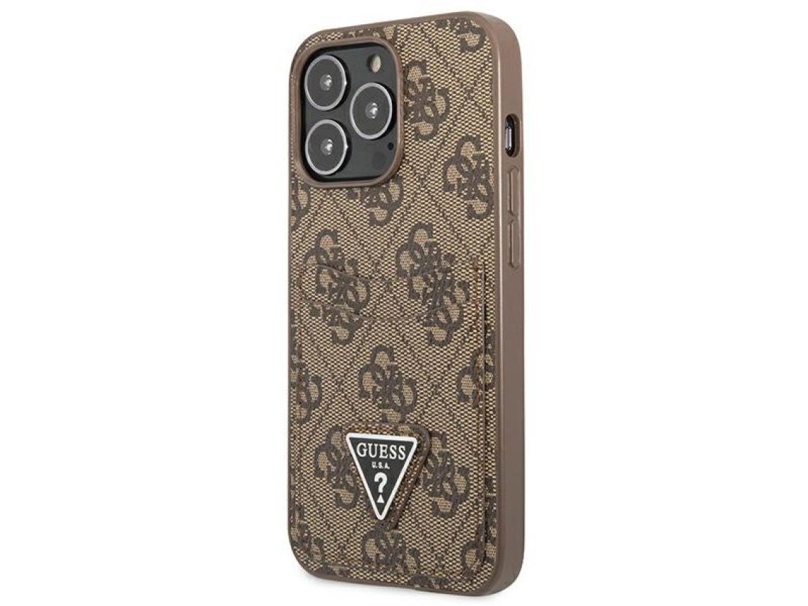 Funda Guess 4G con logo triangular y ranura para tarjetas para iPhone 13 Pro / 13 - Marrón
