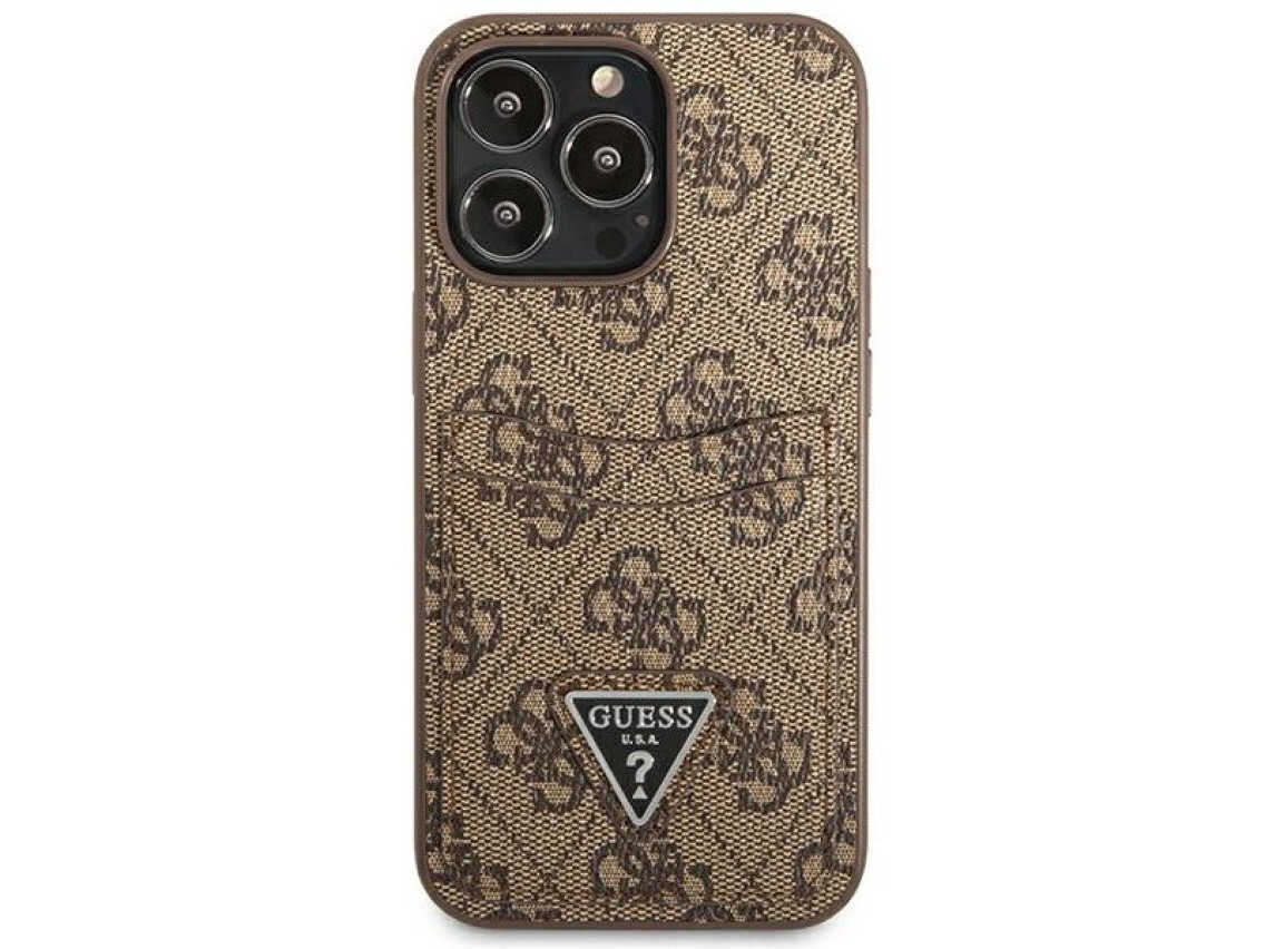 Funda Guess 4G con logo triangular y ranura para tarjetas para iPhone 13 Pro / 13 - Marrón