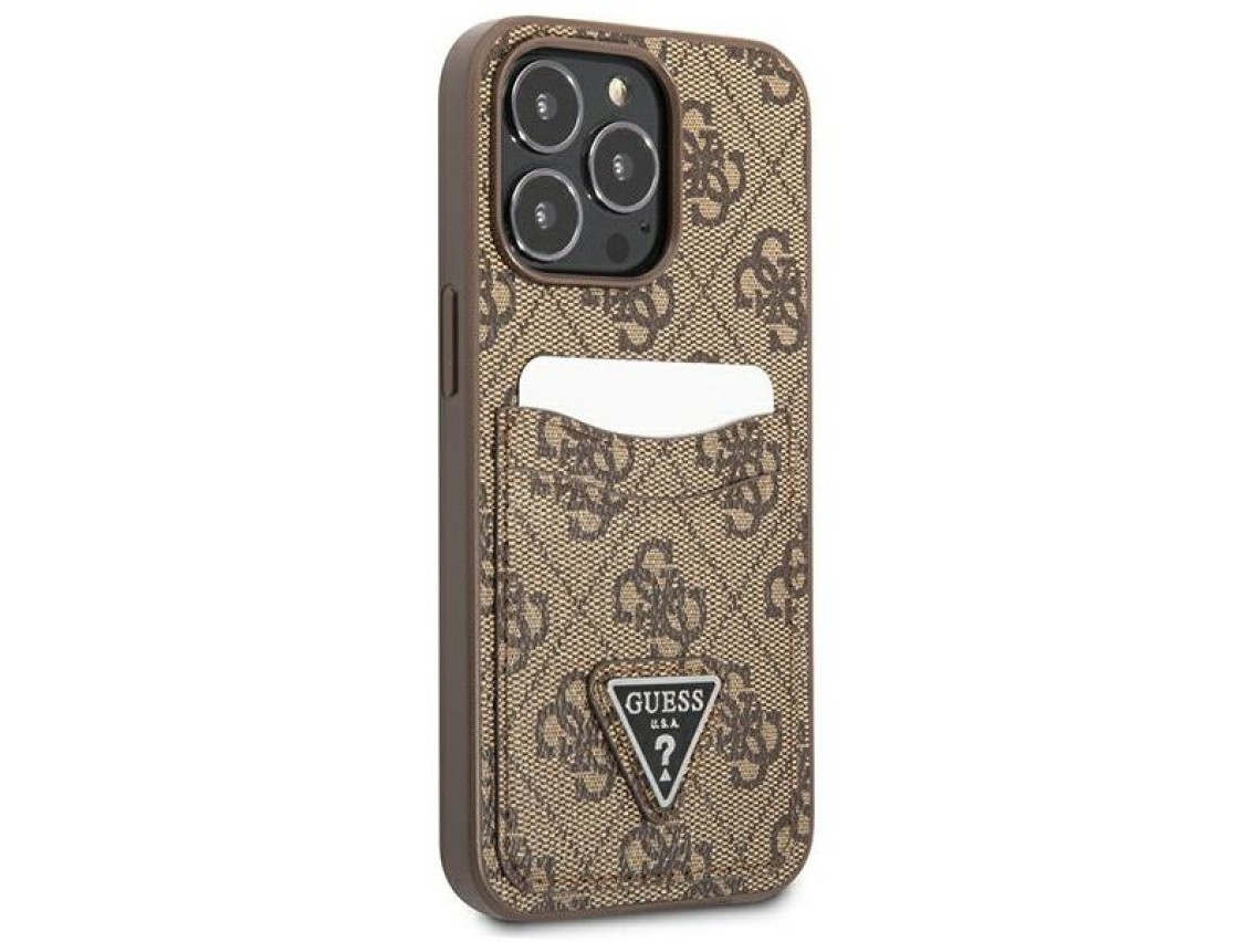 Funda Guess 4G con logo triangular y ranura para tarjetas para iPhone 13 Pro / 13 - Marrón
