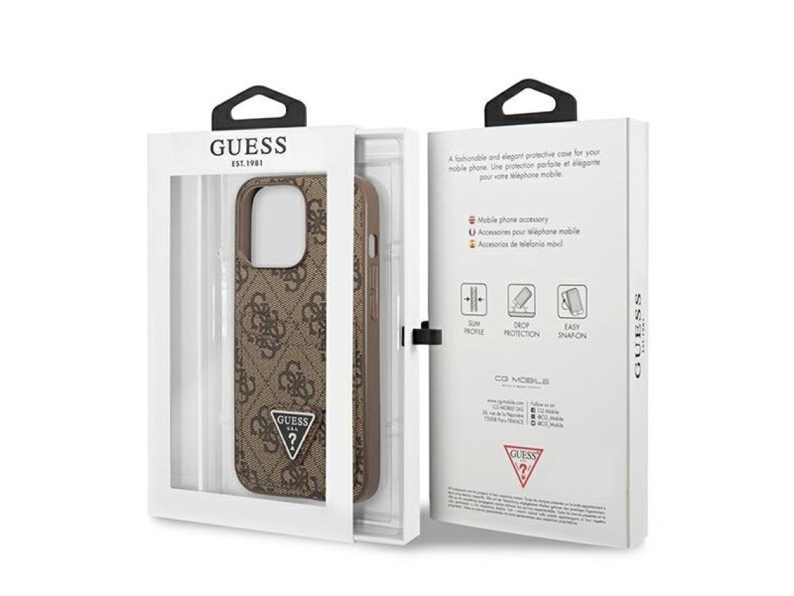 Funda Guess 4G con logo triangular y ranura para tarjetas para iPhone 13 Pro / 13 - Marrón
