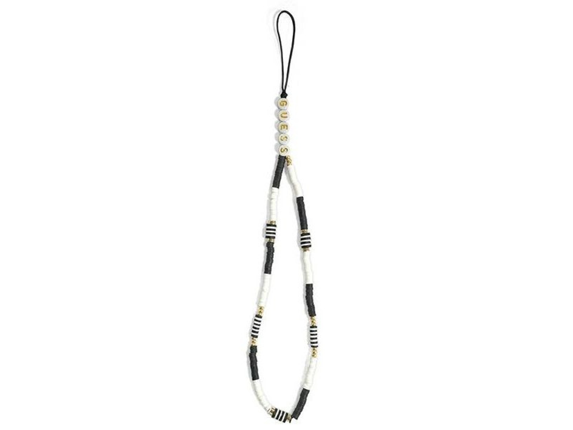 Pingente Guess GUSTBCKH Alça para Celular preta e branca/preta e branca com miçangas Heishi