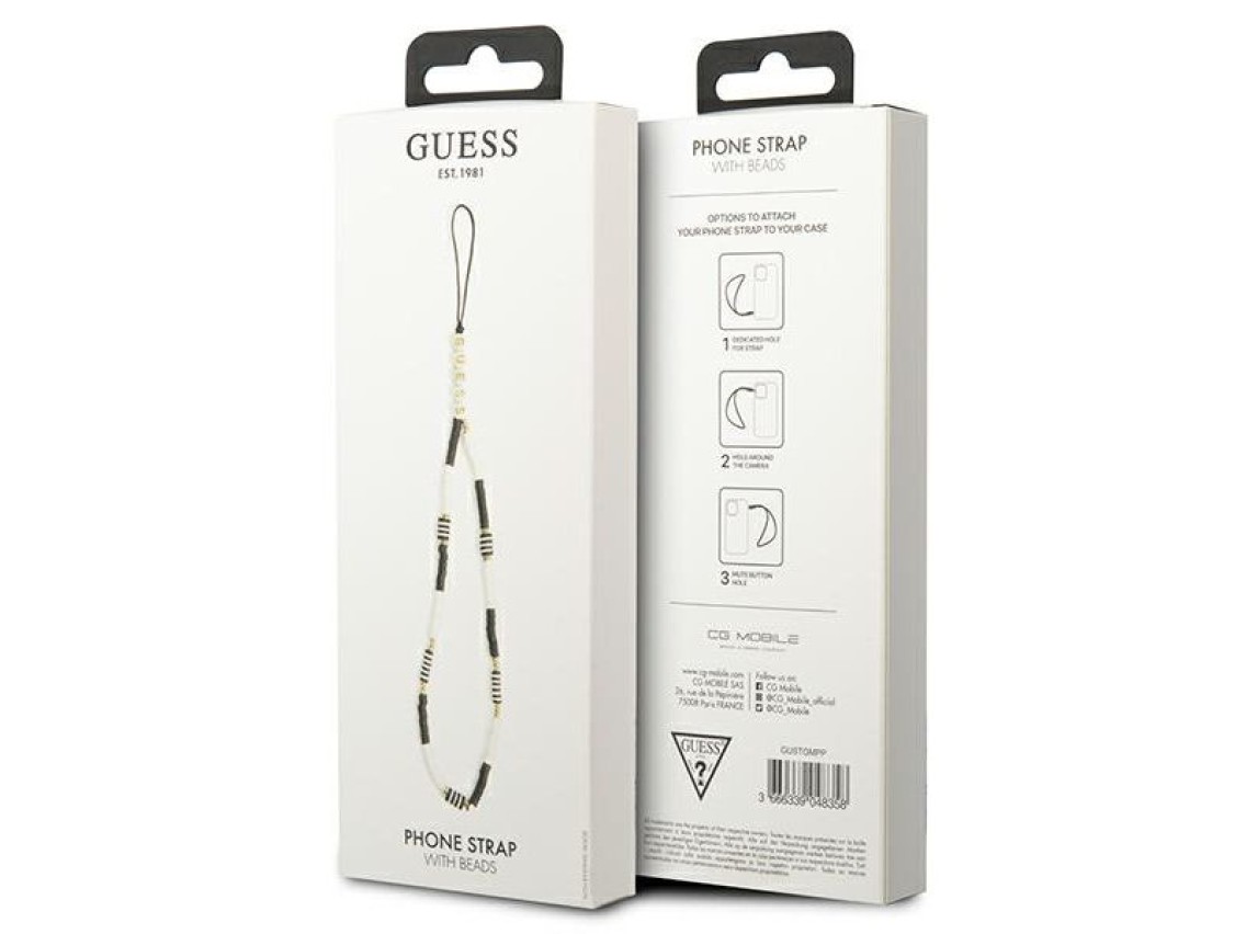 Pingente Guess GUSTBCKH Al�a para Celular preta e branca/preta e branca com mi�angas Heishi