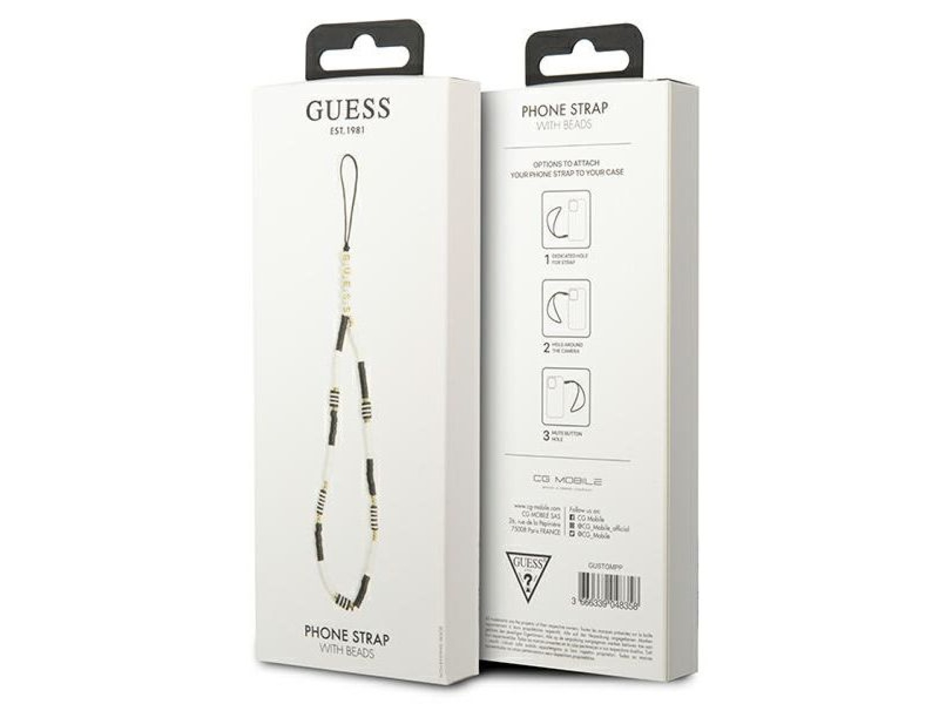 Pingente Guess GUSTBCKH Alça para Celular preta e branca/preta e branca com miçangas Heishi