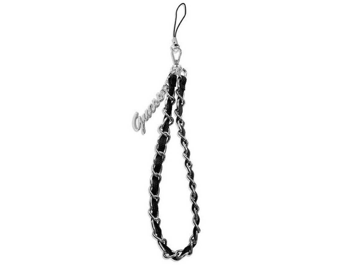 Correa para teléfono Guess GUSTSASSK, cadena negra/negra, dije metálico con logo.