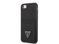 Capa rígida preta Guess GUHCI8PSATPK para iPhone 7/8 SE 2020 / SE 2022 com logo triangular em couro Capa rígida preta Guess GUHCI8PSATPK para iPhone 7/8 SE 2020 / SE 2022 com logo triangular em couro