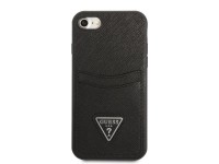 Capa rígida preta Guess GUHCI8PSATPK para iPhone 7/8 SE 2020 / SE 2022 com logo triangular em couro Capa rígida preta Guess GUHCI8PSATPK para iPhone 7/8 SE 2020 / SE 2022 com logo triangular em couro