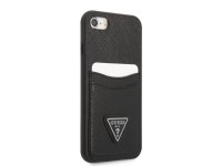 Capa rígida preta Guess GUHCI8PSATPK para iPhone 7/8 SE 2020 / SE 2022 com logo triangular em couro Capa rígida preta Guess GUHCI8PSATPK para iPhone 7/8 SE 2020 / SE 2022 com logo triangular em couro