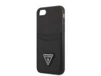 Capa rígida preta Guess GUHCI8PSATPK para iPhone 7/8 SE 2020 / SE 2022 com logo triangular em couro Capa rígida preta Guess GUHCI8PSATPK para iPhone 7/8 SE 2020 / SE 2022 com logo triangular em couro