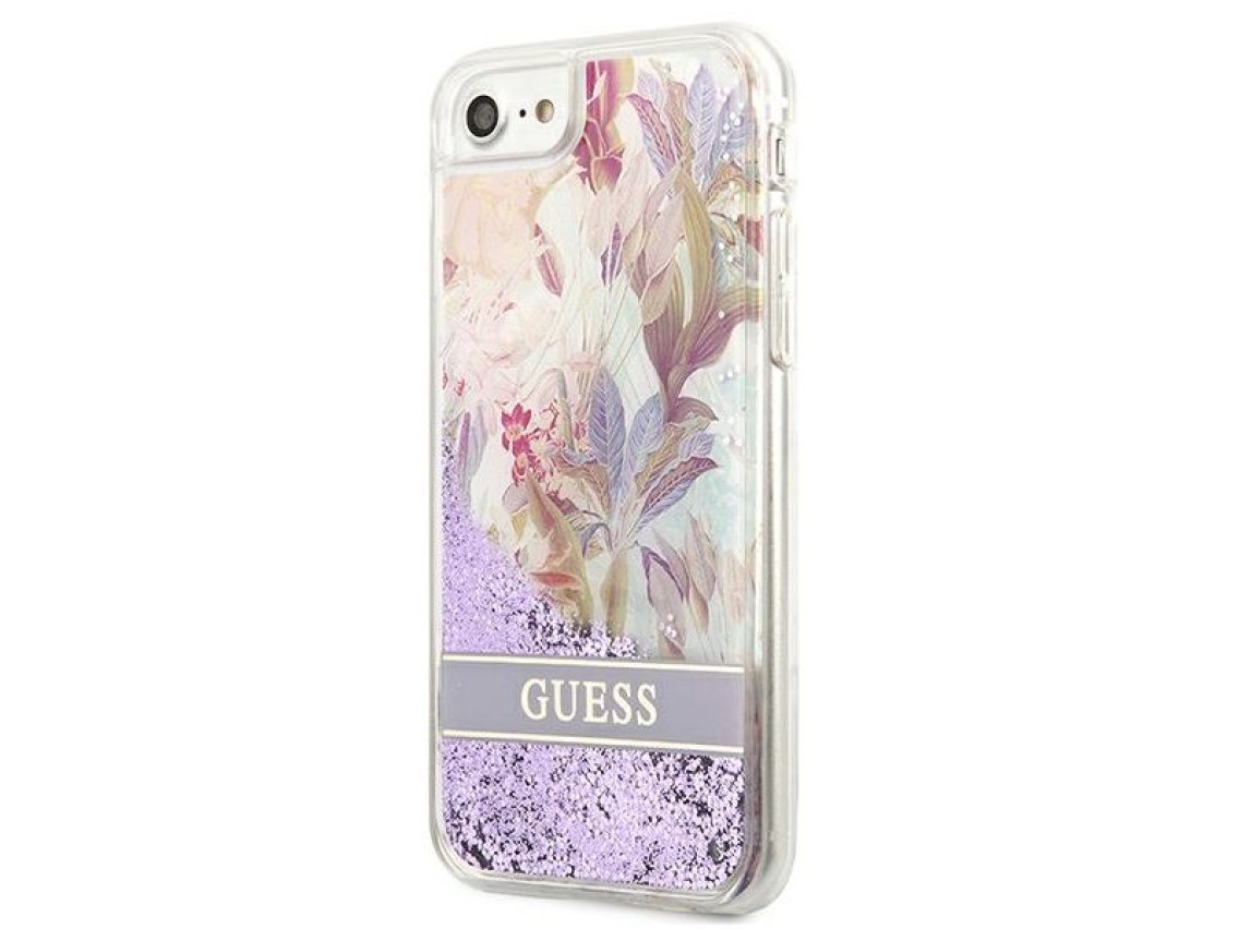 Capa Guess Flower Liquid Glitter para iPhone SE 2022 / SE 2020 / 7 / 8 - roxa