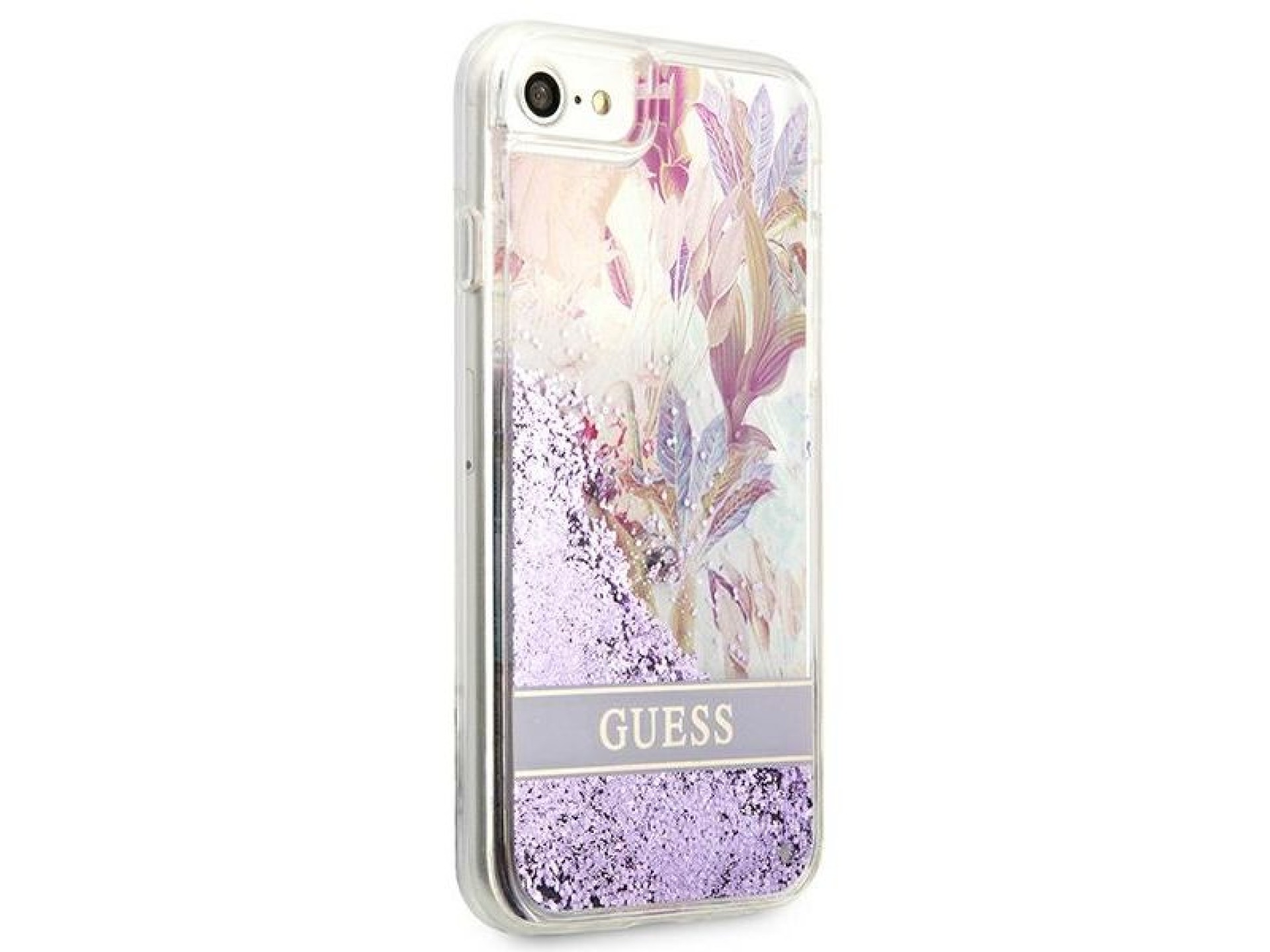 Capa Guess Flower Liquid Glitter para iPhone SE 2022 / SE 2020 / 7 / 8 - roxa