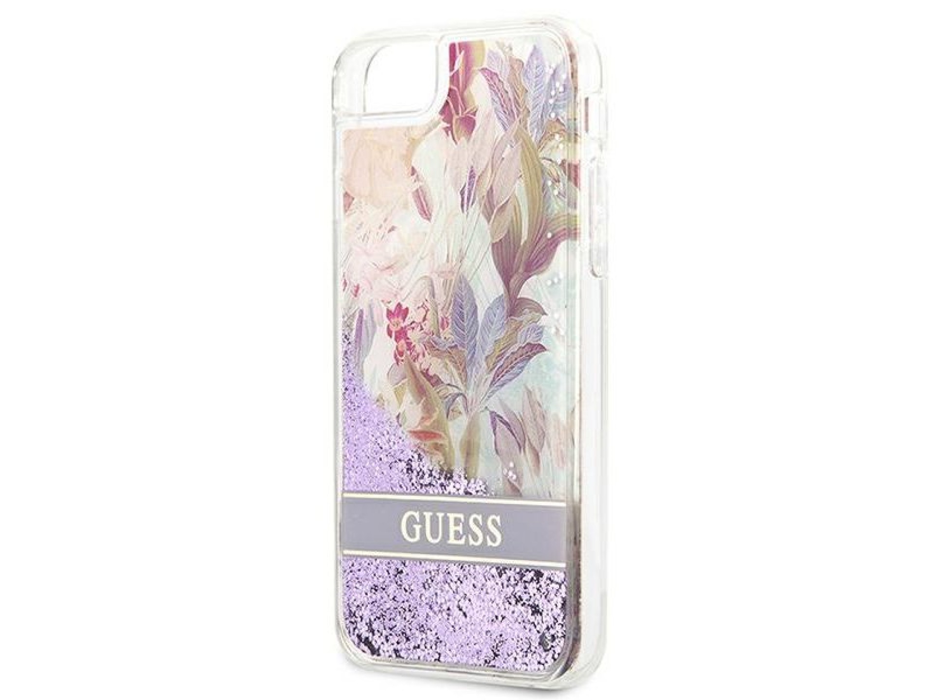 Capa Guess Flower Liquid Glitter para iPhone SE 2022 / SE 2020 / 7 / 8 - roxa