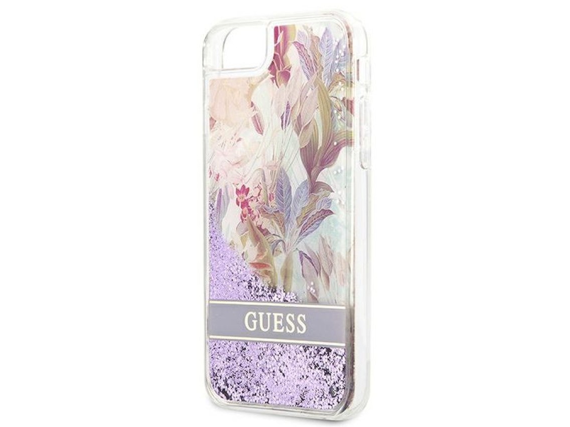 Capa Guess Flower Liquid Glitter para iPhone SE 2022 / SE 2020 / 7 / 8 - roxa