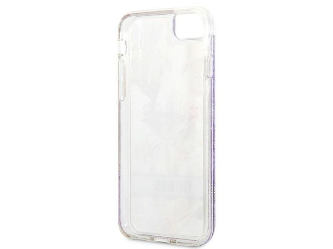 Capa Guess Flower Liquid Glitter para iPhone SE 2022 / SE 2020 / 7 / 8 - roxa