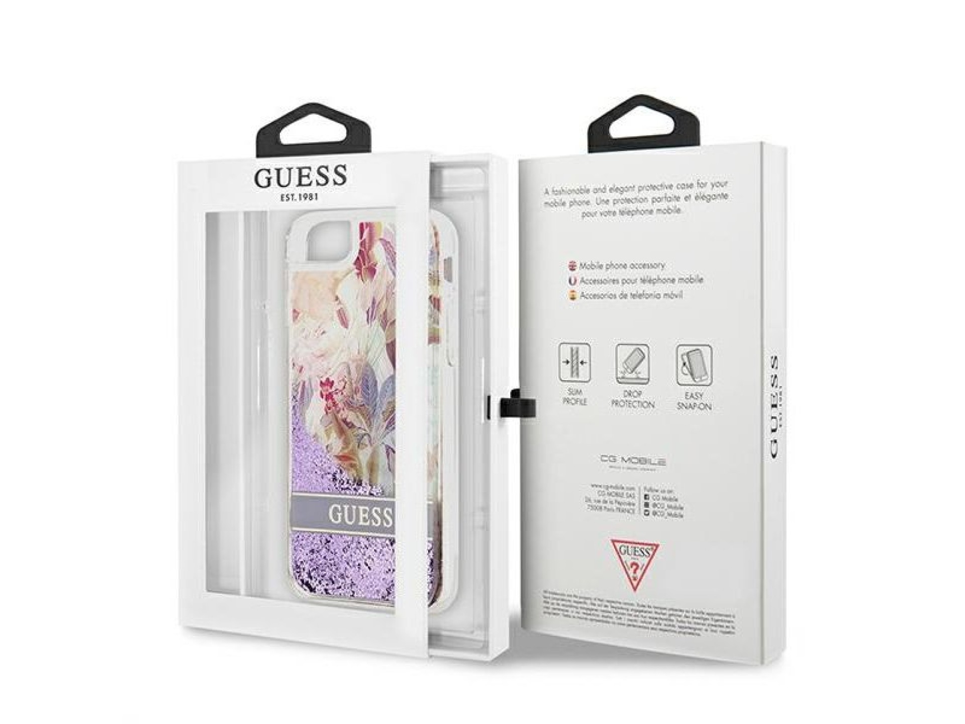 Capa Guess Flower Liquid Glitter para iPhone SE 2022 / SE 2020 / 7 / 8 - roxa