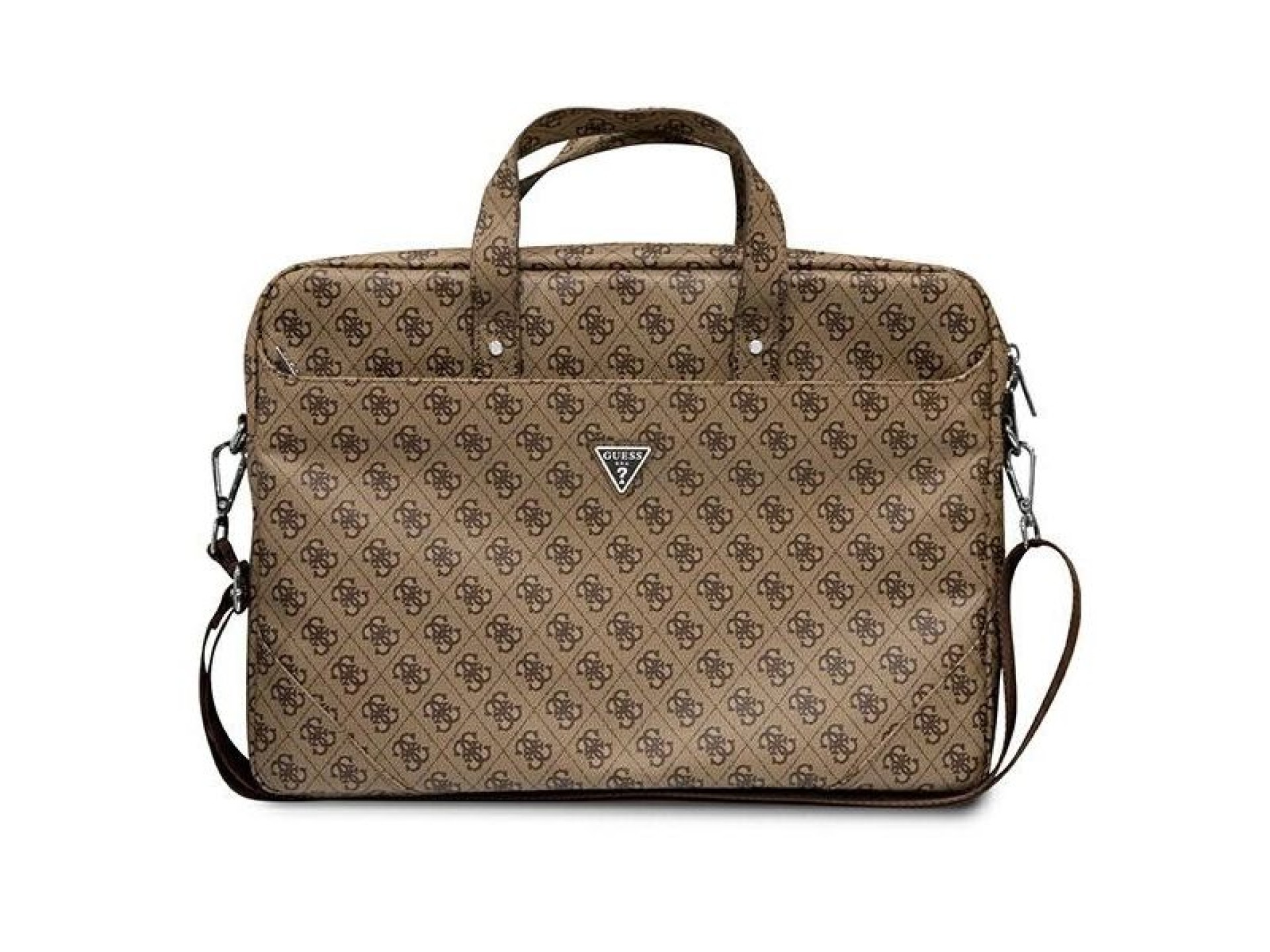 Mochila Guess Saffiano 4G com logo triangular para laptop de 16 polegadas - marrom