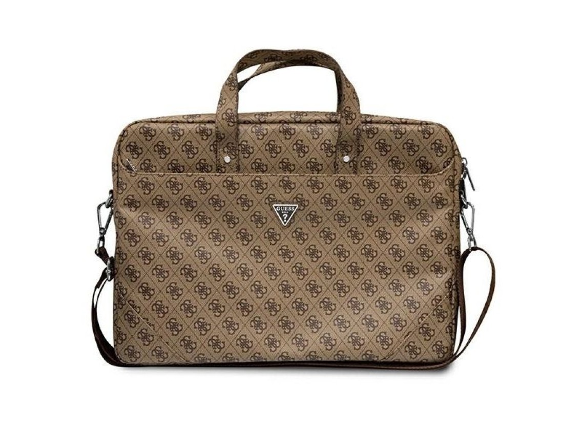 Mochila Guess Saffiano 4G com logo triangular para laptop de 16 polegadas - marrom