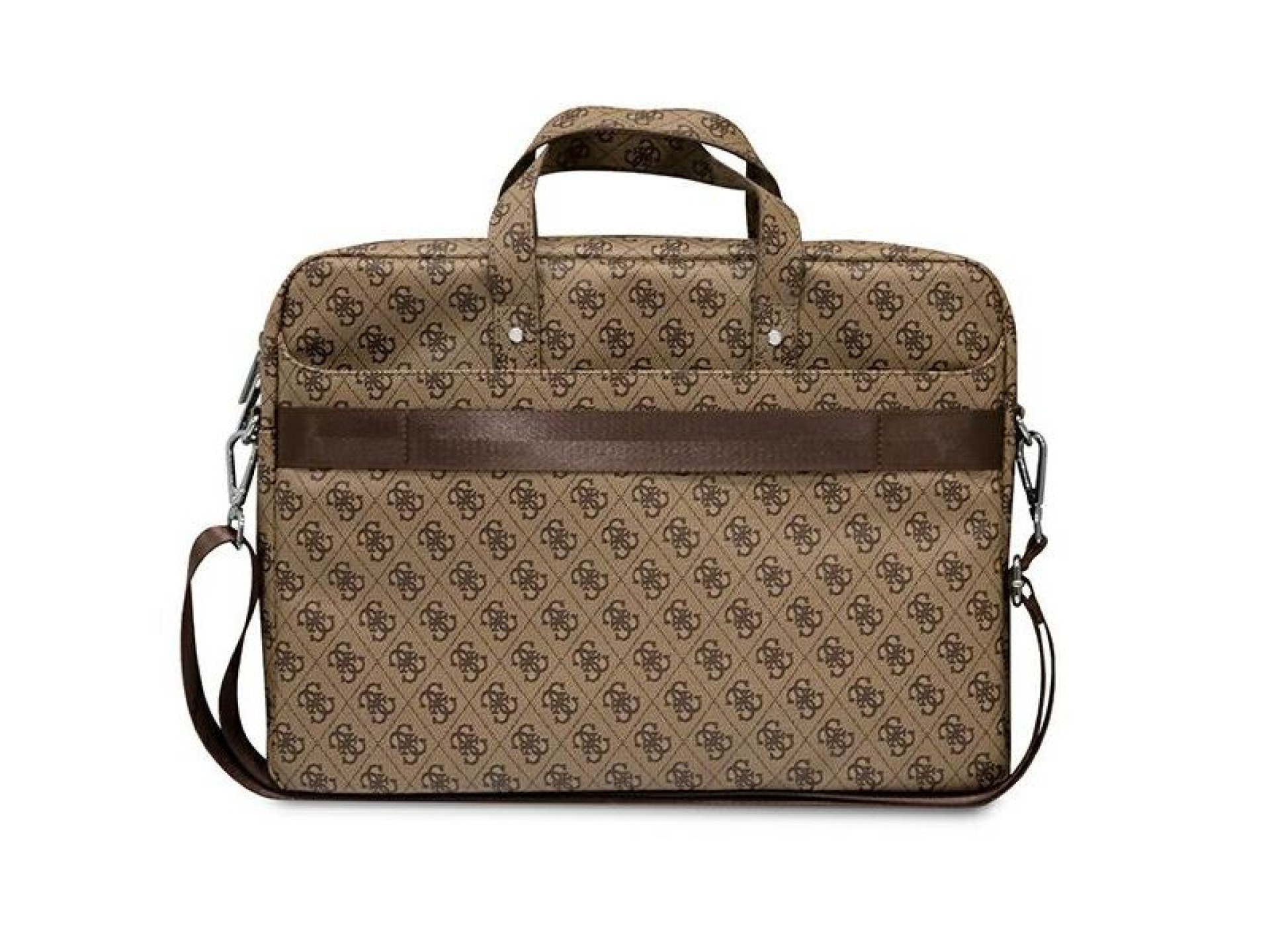 Mochila Guess Saffiano 4G com logo triangular para laptop de 16 polegadas - marrom