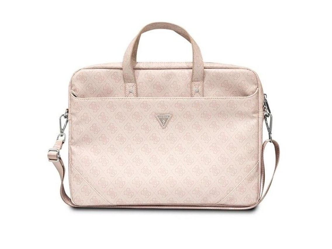 Mochila Guess Saffiano 4G com logo triangular para laptop de 16 polegadas - rosa