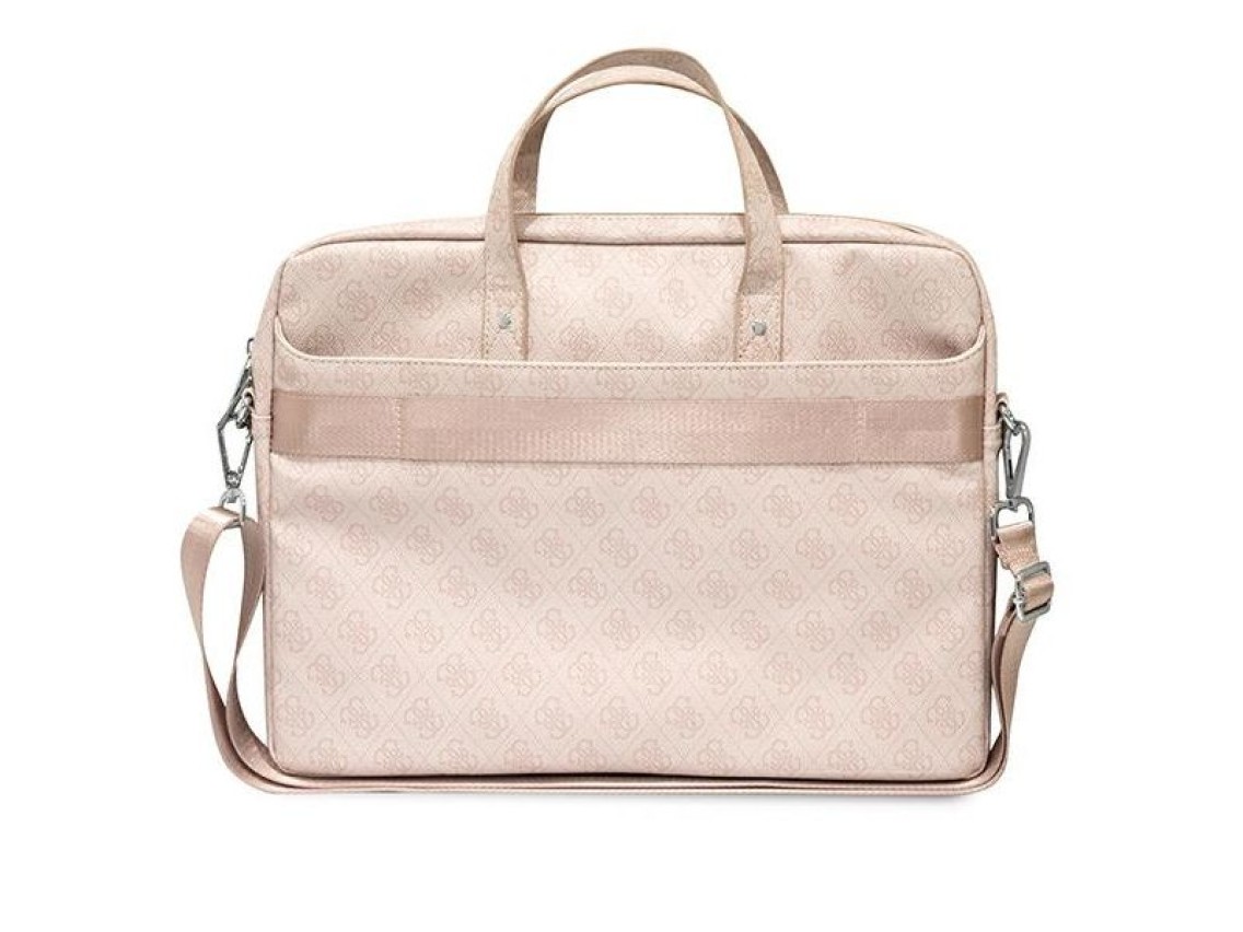 Mochila Guess Saffiano 4G com logo triangular para laptop de 16 polegadas - rosa