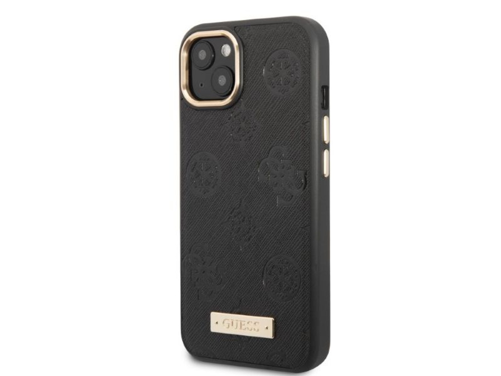 Capa rígida preta/preta Guess GUHMP13MSAPSTK para iPhone 13 de 6,1 polegadas com placa MagSafe e log