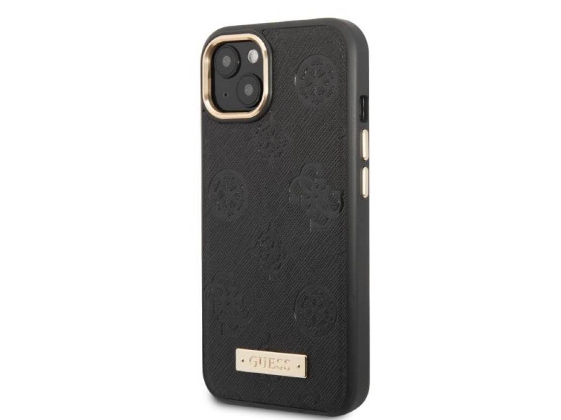 Capa rígida preta/preta Guess GUHMP13MSAPSTK para iPhone 13 de 6,1 polegadas com placa MagSafe e log