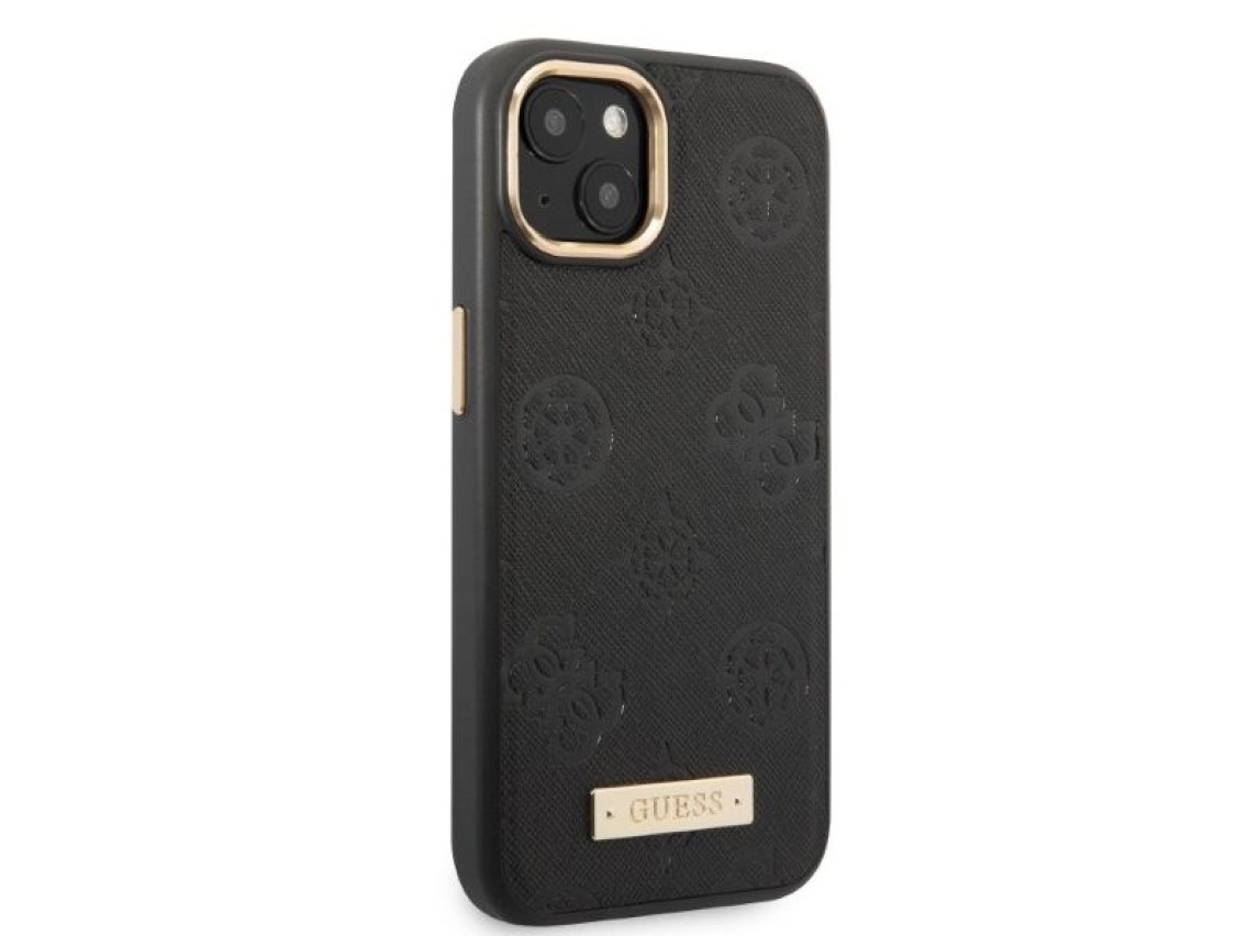 Capa rígida preta/preta Guess GUHMP13MSAPSTK para iPhone 13 de 6,1 polegadas com placa MagSafe e log