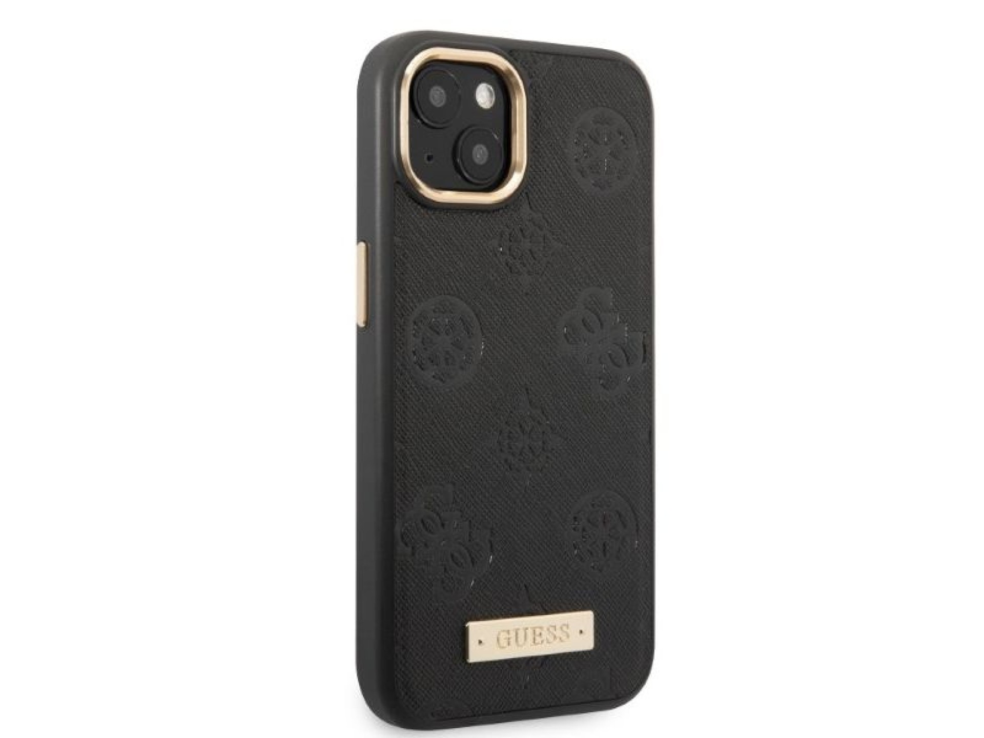 Capa rígida preta/preta Guess GUHMP13MSAPSTK para iPhone 13 de 6,1 polegadas com placa MagSafe e log