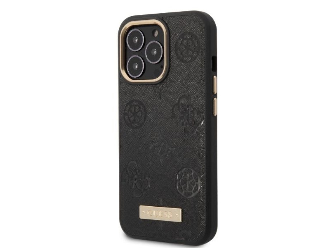 Funda rígida negra Guess GUHMP13LSAPSTK para iPhone 13 Pro / 13 de 6,1" con placa con logotipo de pe