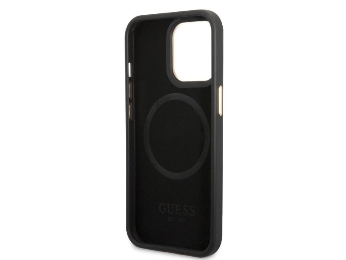 Funda rígida negra Guess GUHMP13LSAPSTK para iPhone 13 Pro / 13 de 6,1" con placa con logotipo de pe