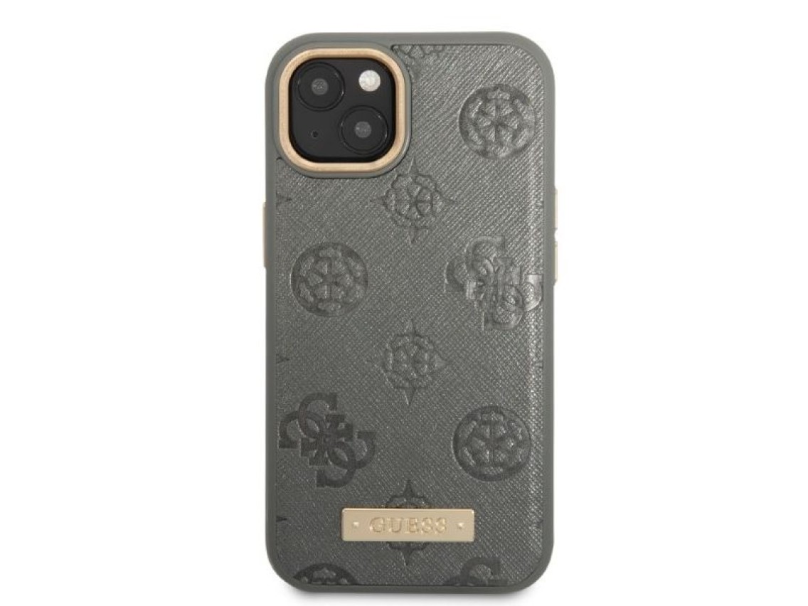 Capa rígida Guess GUHMP13MSAPSTG para iPhone 13 de 6,1" cinza/cinza com placa de logotipo Peony e Ma