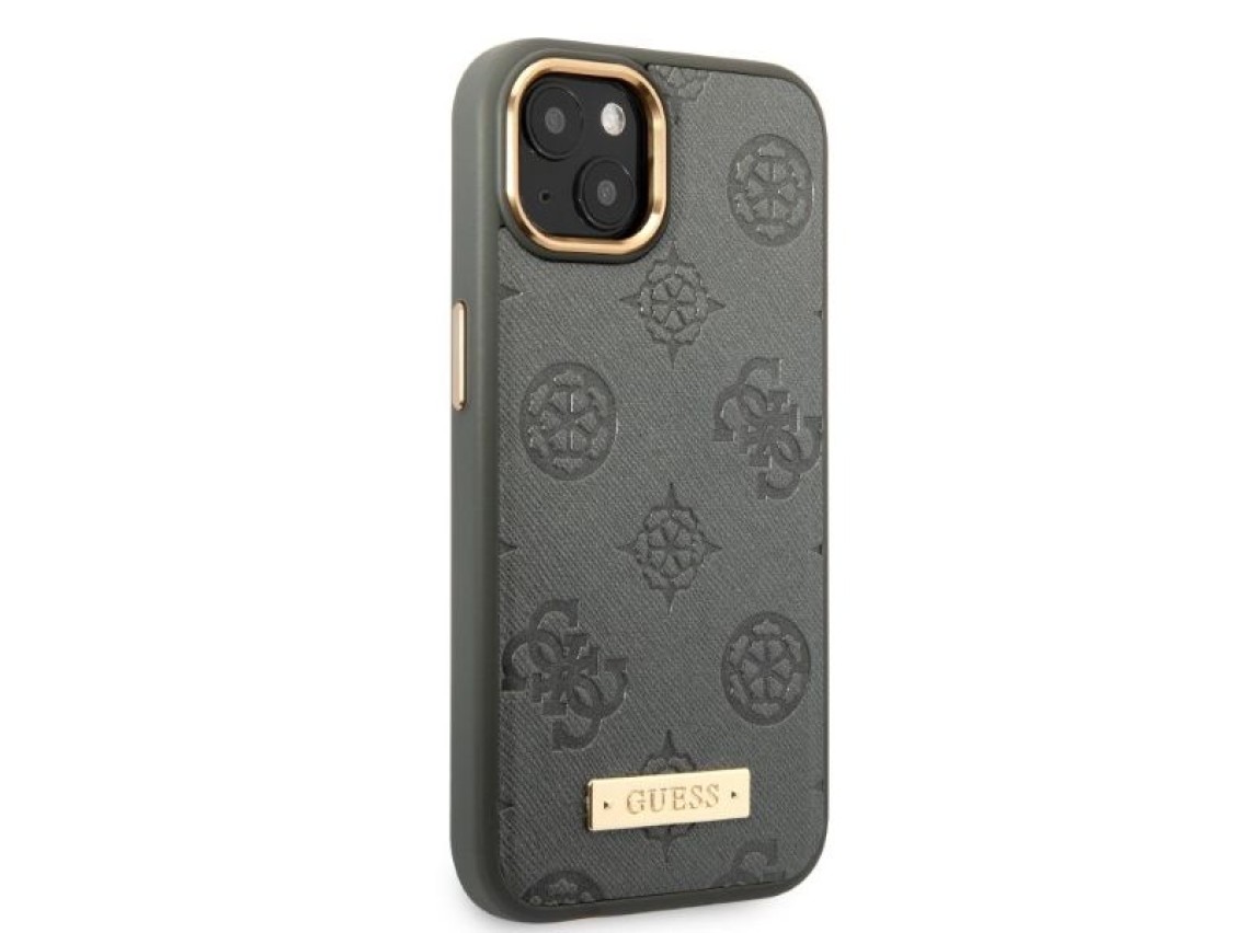 Capa rígida Guess GUHMP13MSAPSTG para iPhone 13 de 6,1" cinza/cinza com placa de logotipo Peony e Ma
