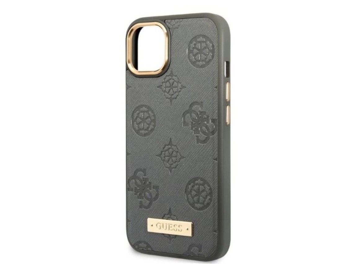 Capa rígida Guess GUHMP13MSAPSTG para iPhone 13 de 6,1" cinza/cinza com placa de logotipo Peony e Ma
