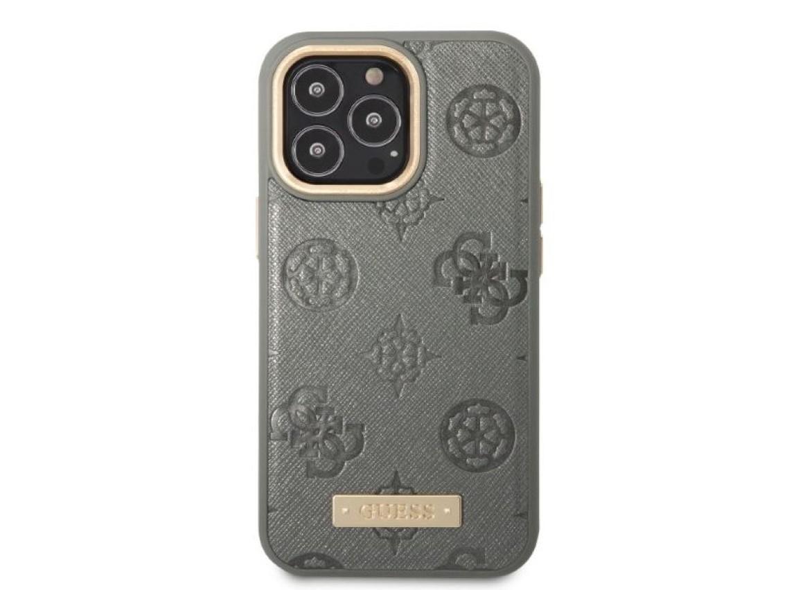 Funda rígida Guess GUHMP13LSAPSTG para iPhone 13 Pro / 13 de 6,1" en gris/gris con placa con logotip