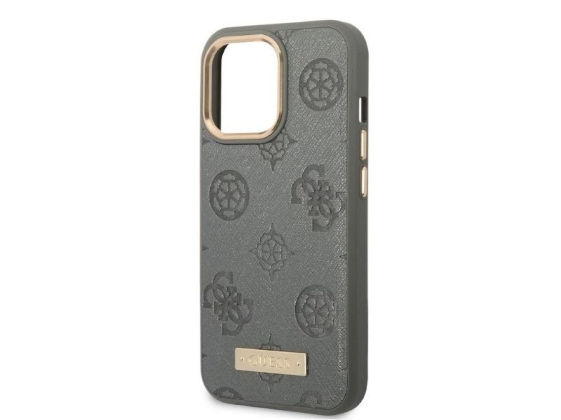 Capa rígida cinza/cinza Guess GUHMP13XSAPSTG para iPhone 13 Pro Max 6.7" com placa de logotipo Peony