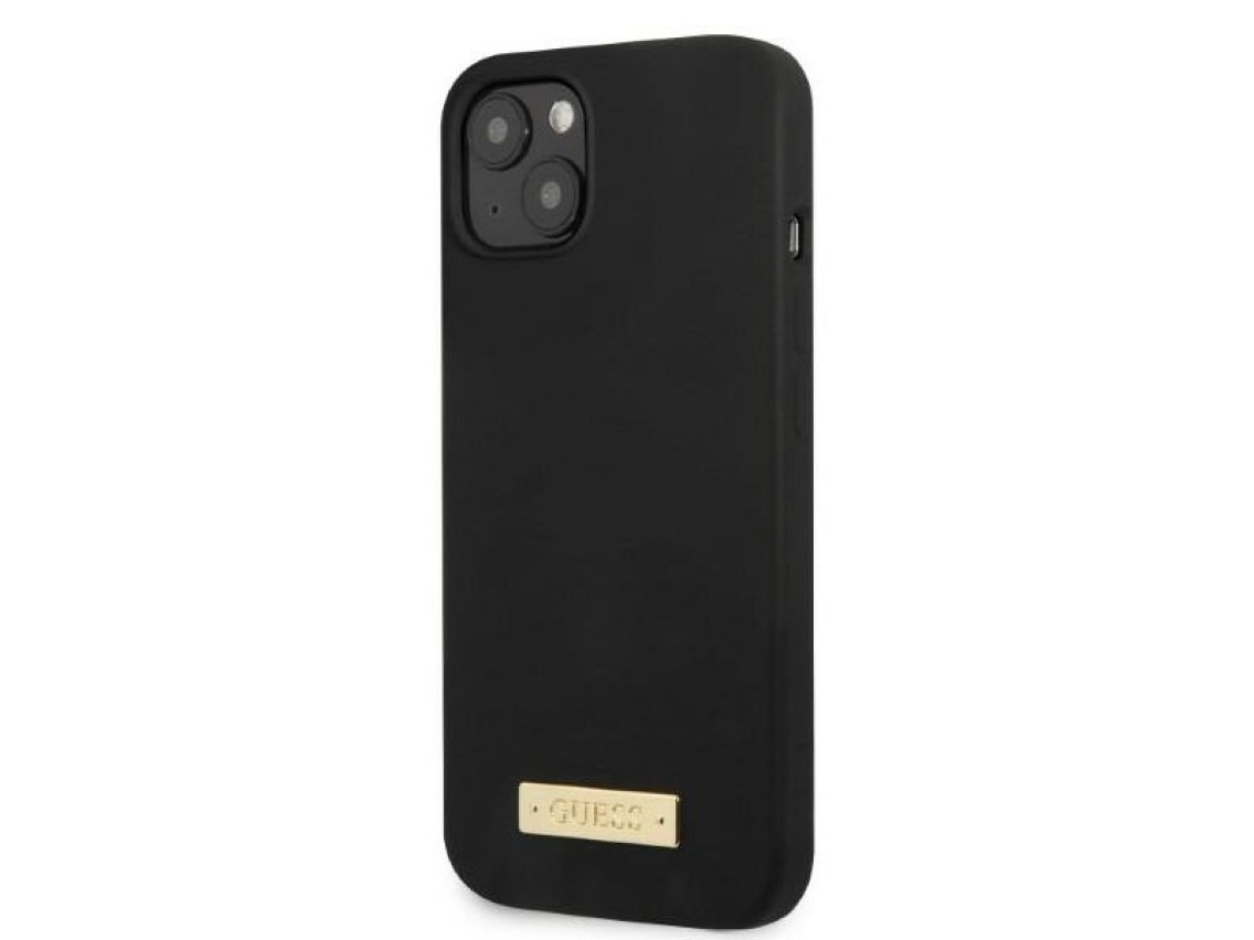 Guess Silicone Logo Plate MagSafe case for iPhone 13 mini - black