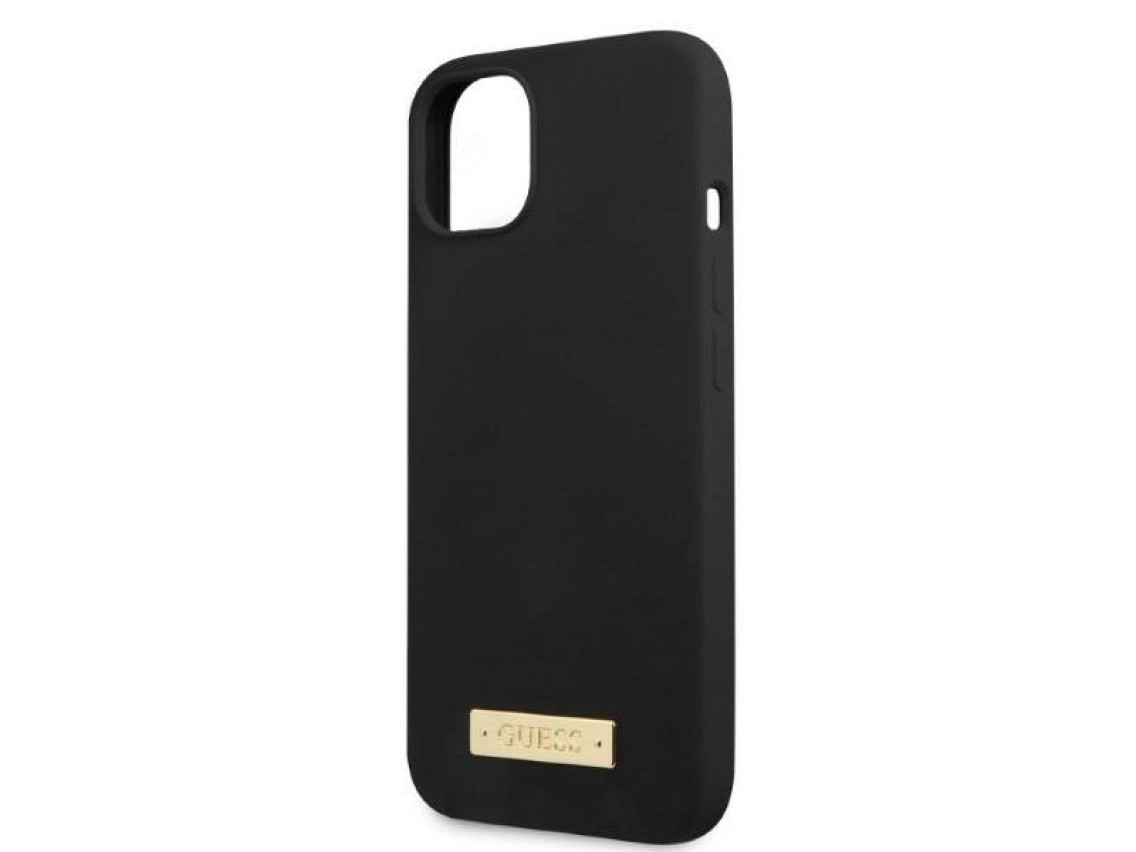 Guess Silicone Logo Plate MagSafe case for iPhone 13 mini - black