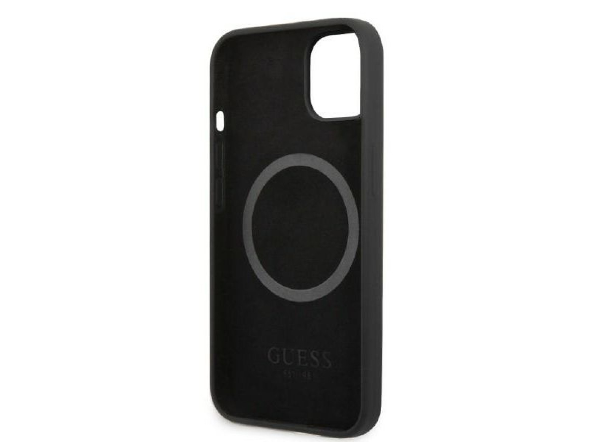 Guess Silicone Logo Plate MagSafe case for iPhone 13 mini - black