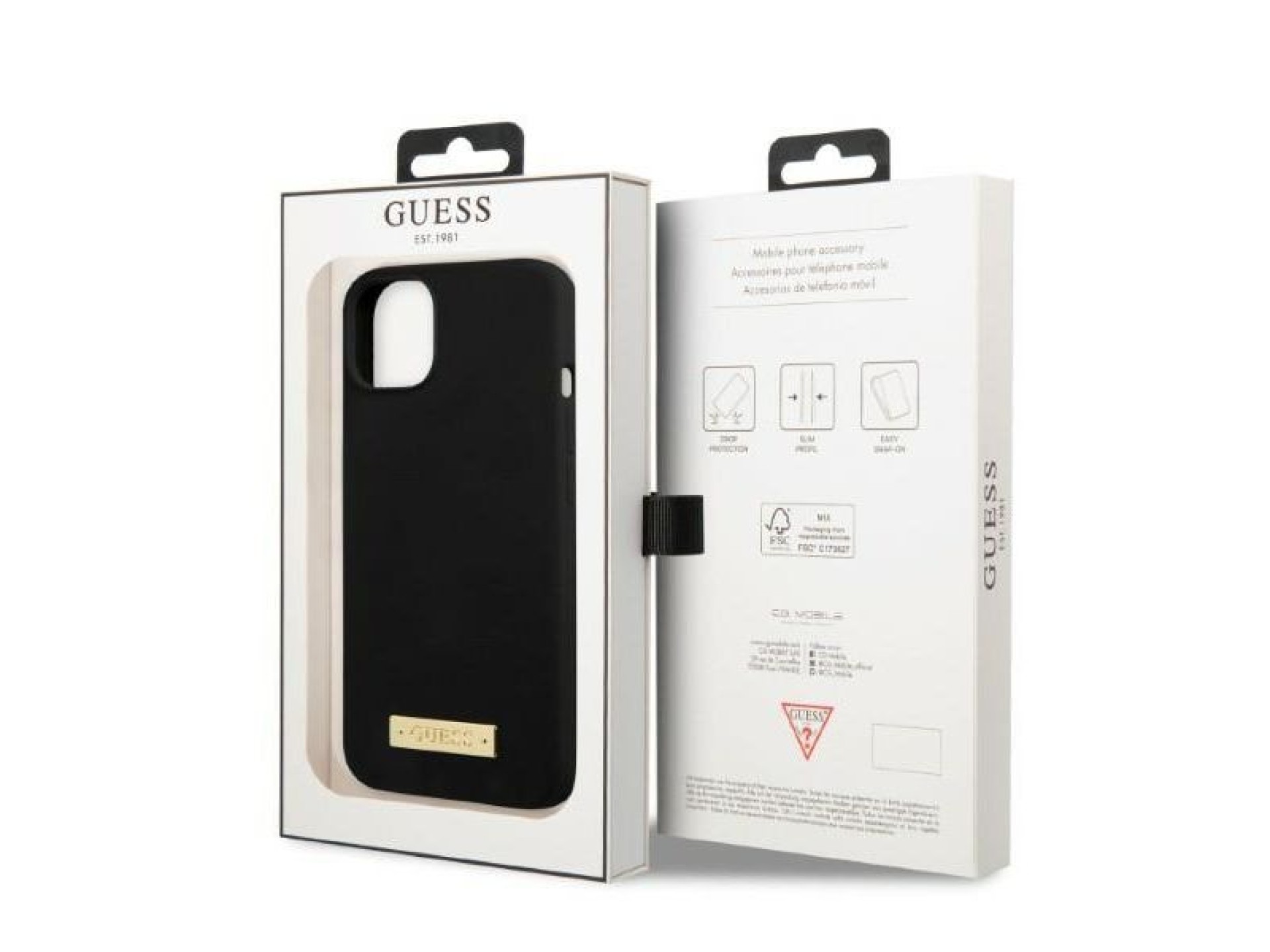 Guess Silicone Logo Plate MagSafe case for iPhone 13 mini - black